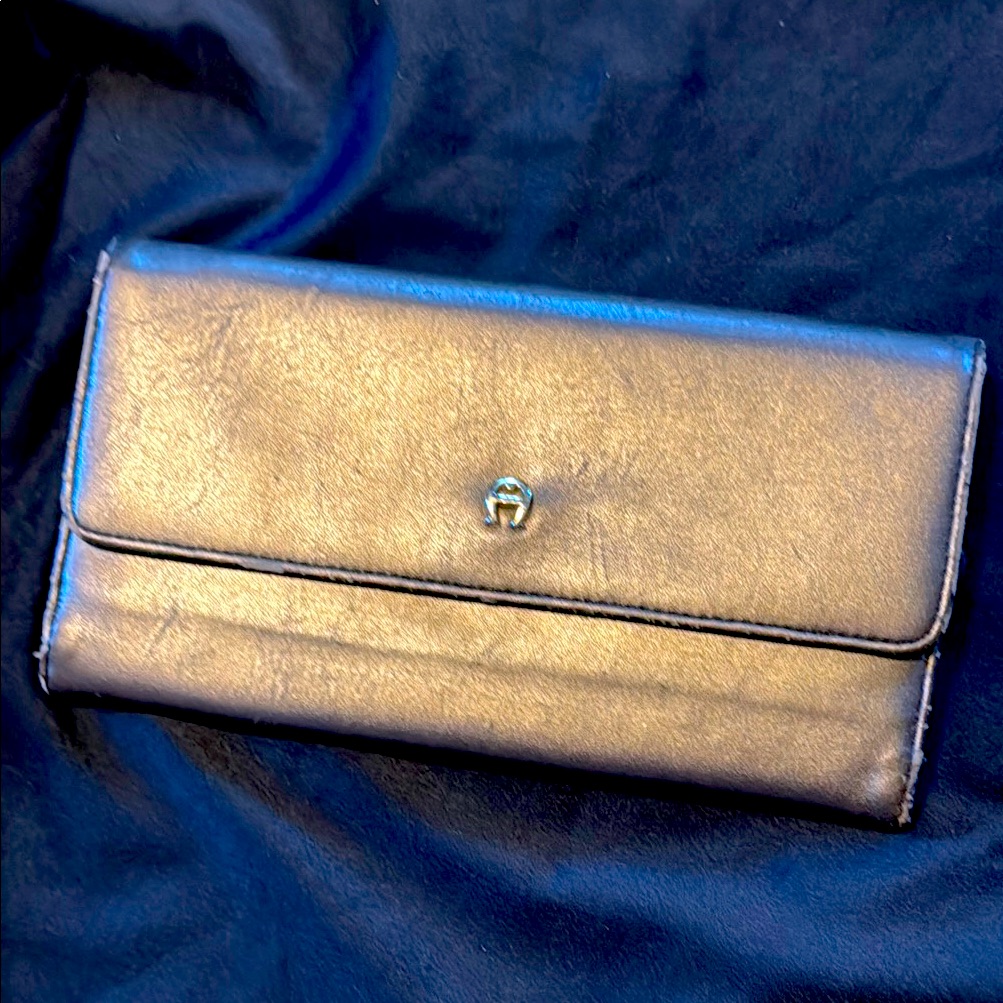 Etienne Aigner Leather Wallet Vintage Gold Bronze Leather Wallet From 70s Euc